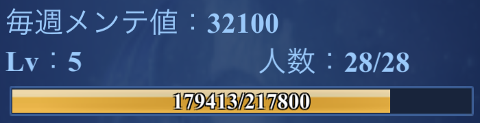 毎週メンテ値Lv5
